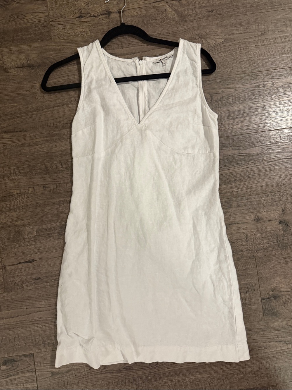 Madewell White Sleeveless V-Neck Linen Dress